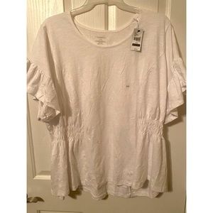 Lane Bryant White Tee w/ Ruffle Sleeves